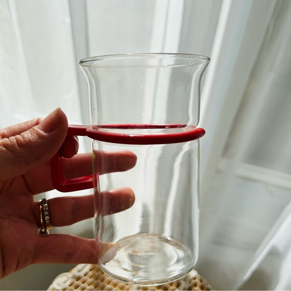 Vintage set of 2 red French press bistro coffee /tea mugs with cork coasters - Picture 8 of 10